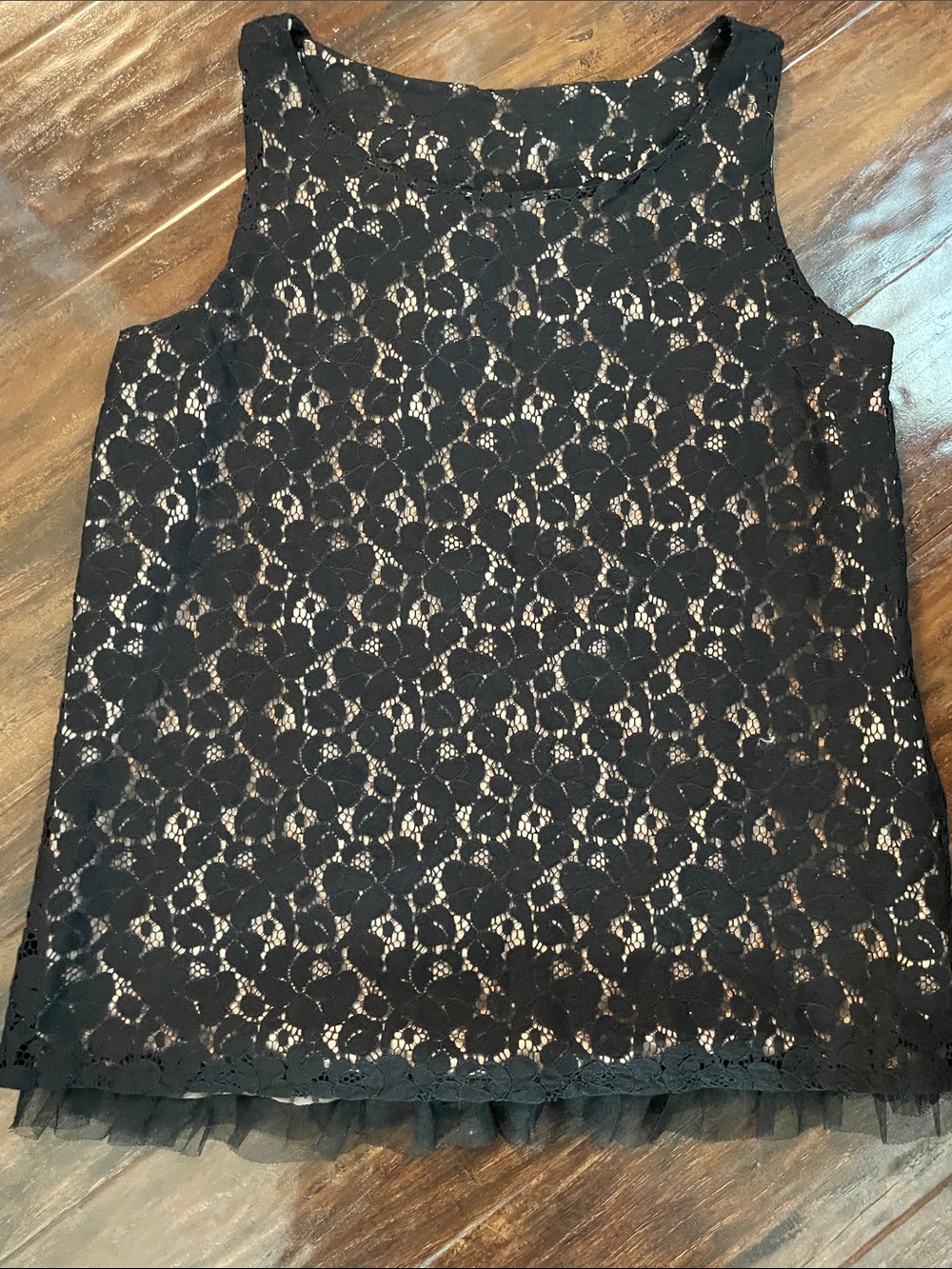 GAP Kids Black Floral Lace Tank Top with Tulle Trim